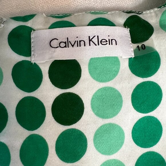Calvin Klein Women's Sheath Dress Green Polka Dot Size 10 Sleeveless Zipper - Picture 3 of 9